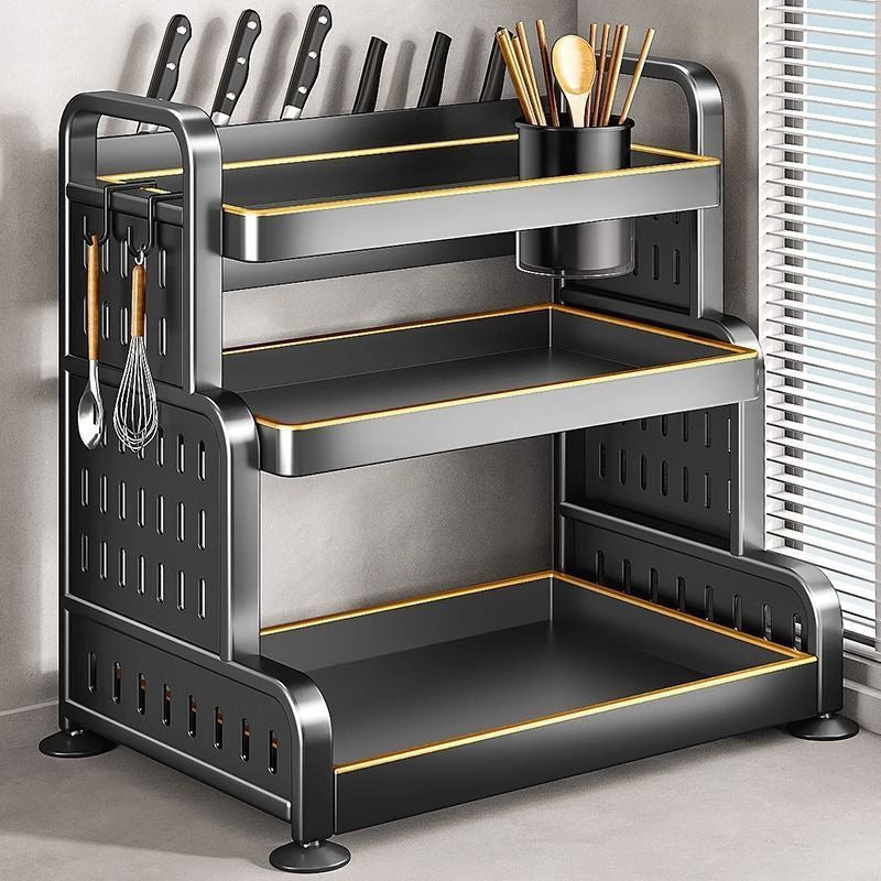 Kitchen Spice Rack Knife Holder Countertop Multifunctional Seasoning Kitchenware Storage Rack Multi-layer Stainless Steel Wholesale