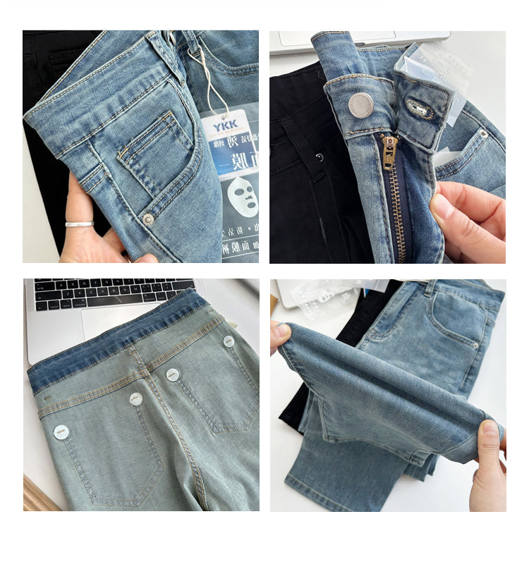 Thin and Soft Mask Pants!Summer Thin Jeans for Women Slimming Petite Nine-point Narrow Straight-leg Pants