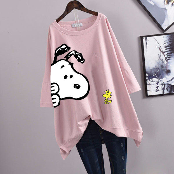 200Plus Size Women's Summer Leaf Print Casual Split Mid-Length Short Sleeve Dress T Women's Loose Fit Plus Size Shirt