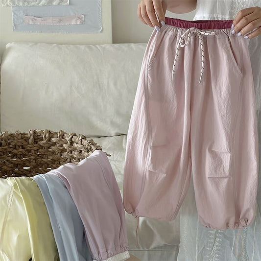 Sweet Little Girl Pants Summer Thin Baby Stylish Casual Anti-Mosquito Long Pants Children Cool Quick-Dry Paratrooper Pants