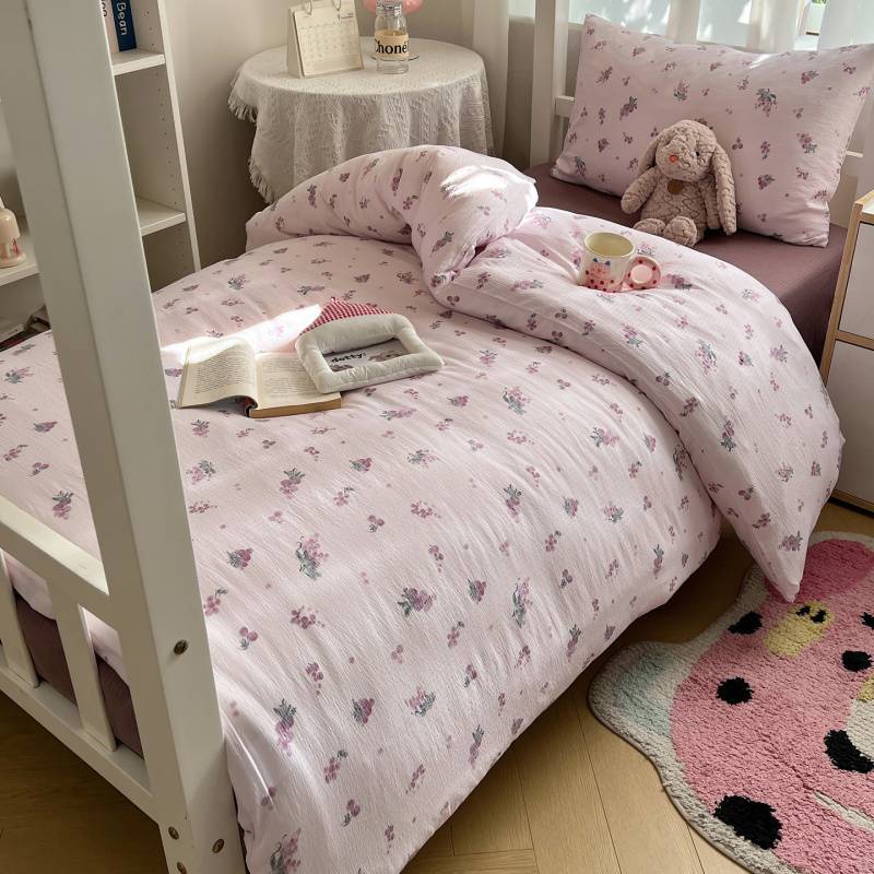 2025Hot-Selling Double-Layer Gauze Student Season Bed Single Quilt Cover Dormitory Dormitory Bunk Bed Three-Piece Set