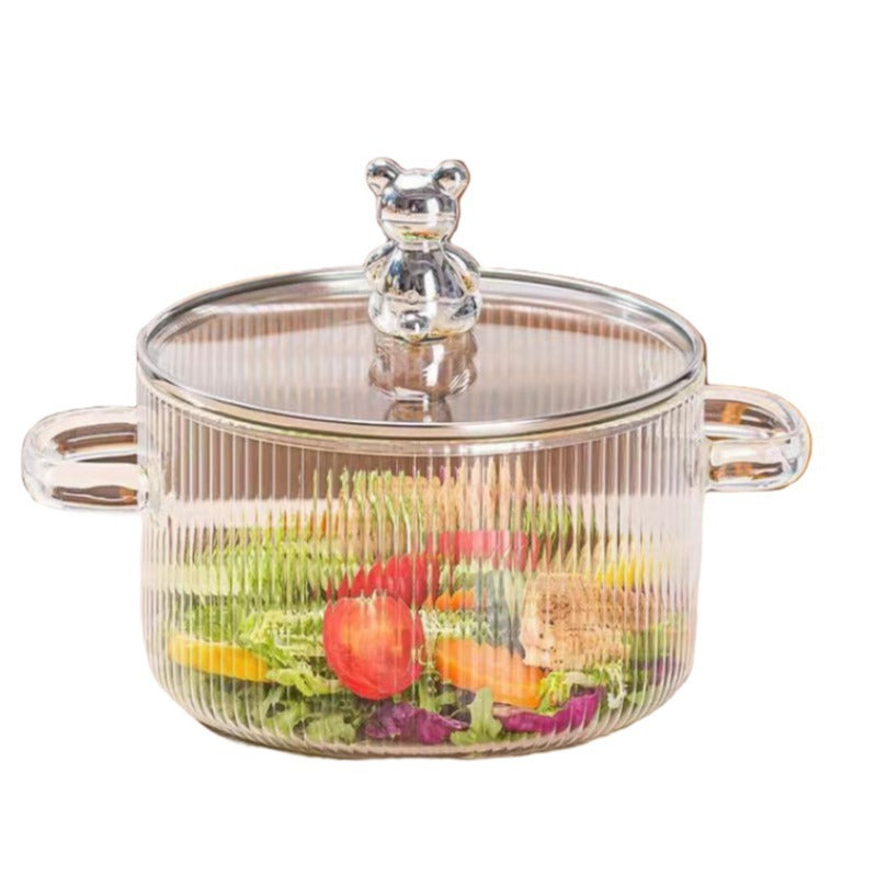 Creative Bear Double Ear Soup Pot Striped Pot Glass Transparent Health Pot Electric Ceramic Stove Heatable Instant Noodle Bowl Milk Pot