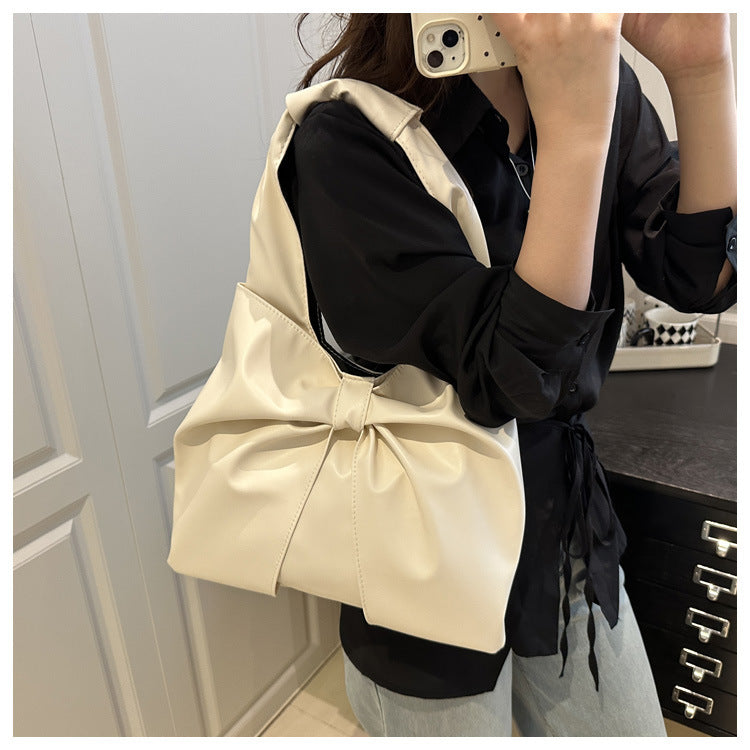 Korean Style Casual Underarm Women's Bag2025New Simple Bowknot Design Tote Bag Simple Handheld Shoulder Bag
