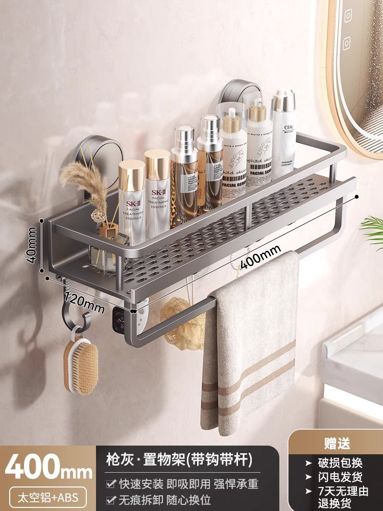 Space Aluminum Bathroom Suction Cup Storage Rack Wall-Mounted No-Drill Towel Rack Washstand Multifunctional Organizer