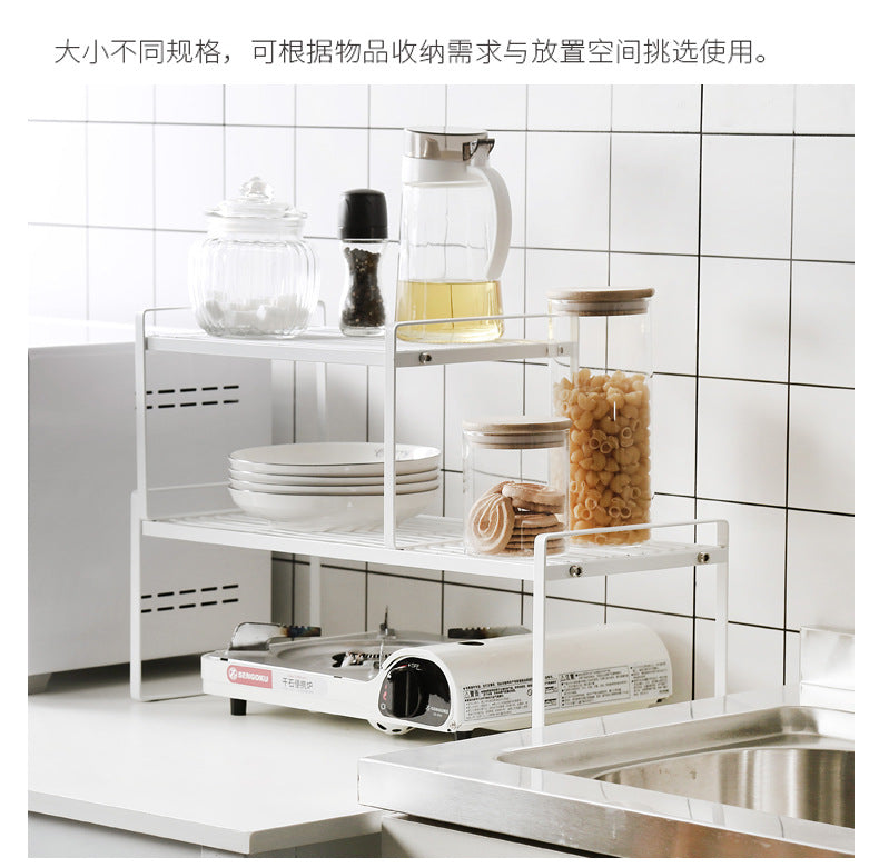 Cabinet Inner Layered Storage Rack Kitchen Countertop White Desktop Storage Rack Organizer Shelf for Seasonings, Bowls, Plates, and Cookware