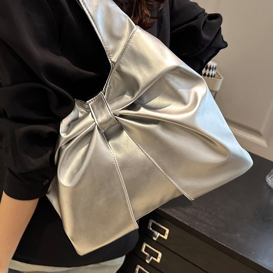 Korean Style Casual Underarm Women's Bag2025New Simple Bowknot Design Tote Bag Simple Handheld Shoulder Bag