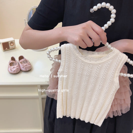 Sweet Little Girl Summer tutu High-Quality Mesh Cake Skirt Two-Piece Set Cute Tank Top and Shorts Two-Piece