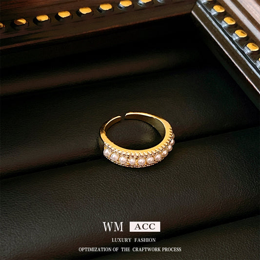 Real Gold Plated Baroque Pearl Tulip Flower Open Ring Korean Fresh Sweet Forest Style Light Luxury Jewelry