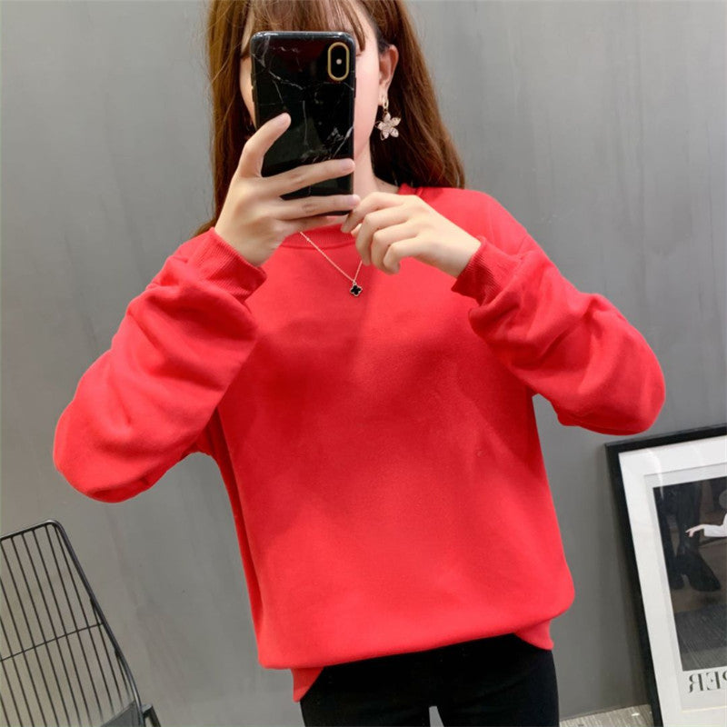 Plain Solid Color Round Neck Student Sweatshirt Fleece Lined Thick Loose Long Sleeve Top Blank Version Jacket Unisex Couple Outfit