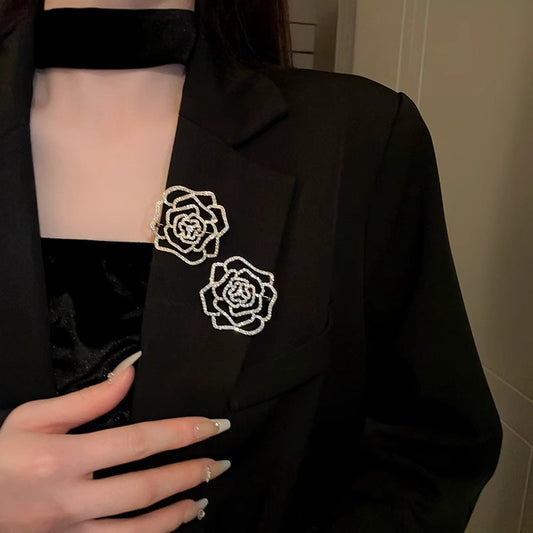 Real Gold Plated Zircon Flower Brooch Niche Light Luxury High-end Elegant Brooch High-end Women's Dress Accessories Wholesale