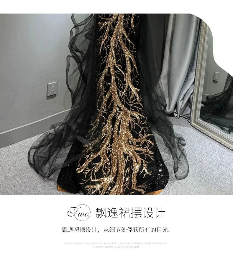 New Evening Dress Black High-End Slim Fit Elegant Socialite Host Halter Neck Mermaid Dress Wedding Toast Dress