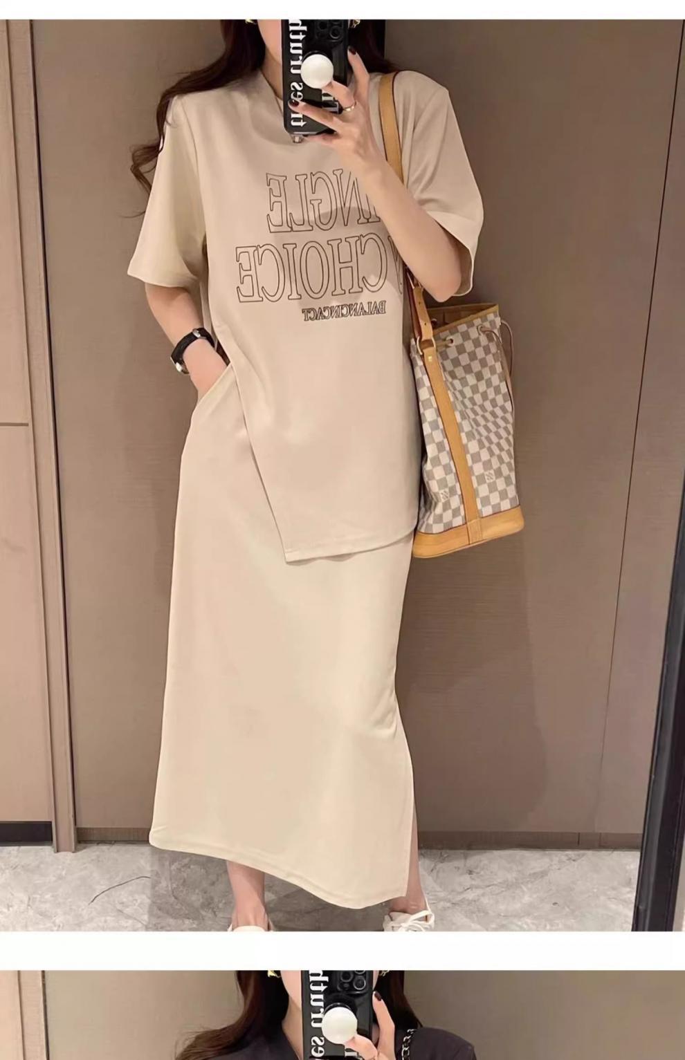 Plus Size Women's Summer Fashion Set European Style Belly Covering Slimming Skirt Two-Piece Set for Chubby Women mm300Jin