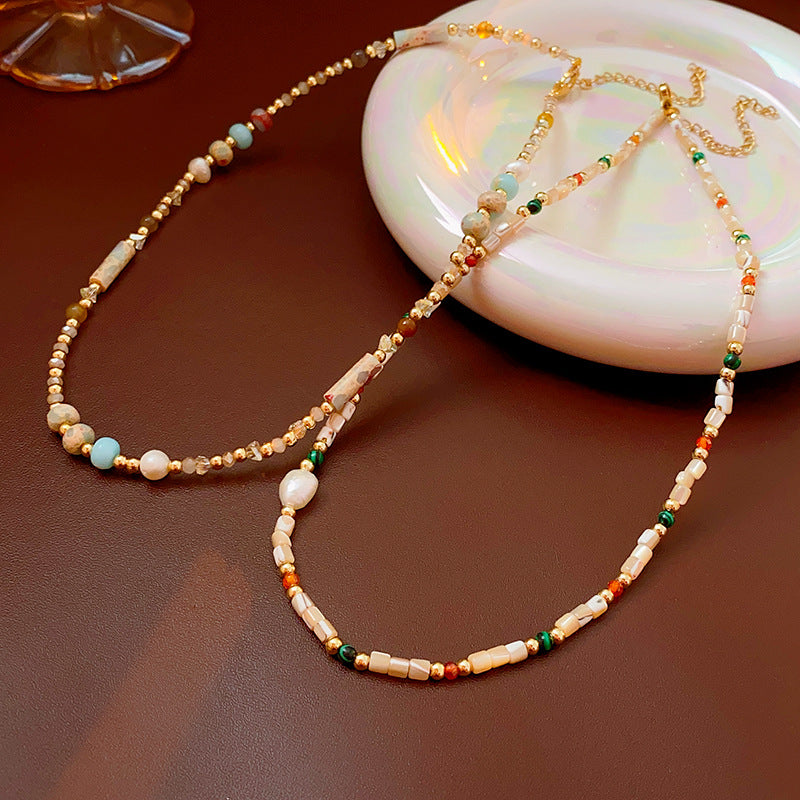 Baroque Freshwater Pearl Necklace Simple Elegant Colorful Beaded Collarbone Chain Niche Light Luxury High-End Sense Necklace for Women