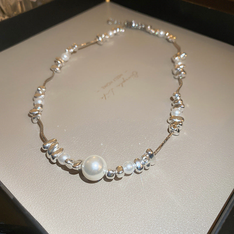 Artificial Fragmented Silver Irregular Pearl Necklace Light Luxury High-end Niche Fashion Choker Collarbone Chain Simple Accessory