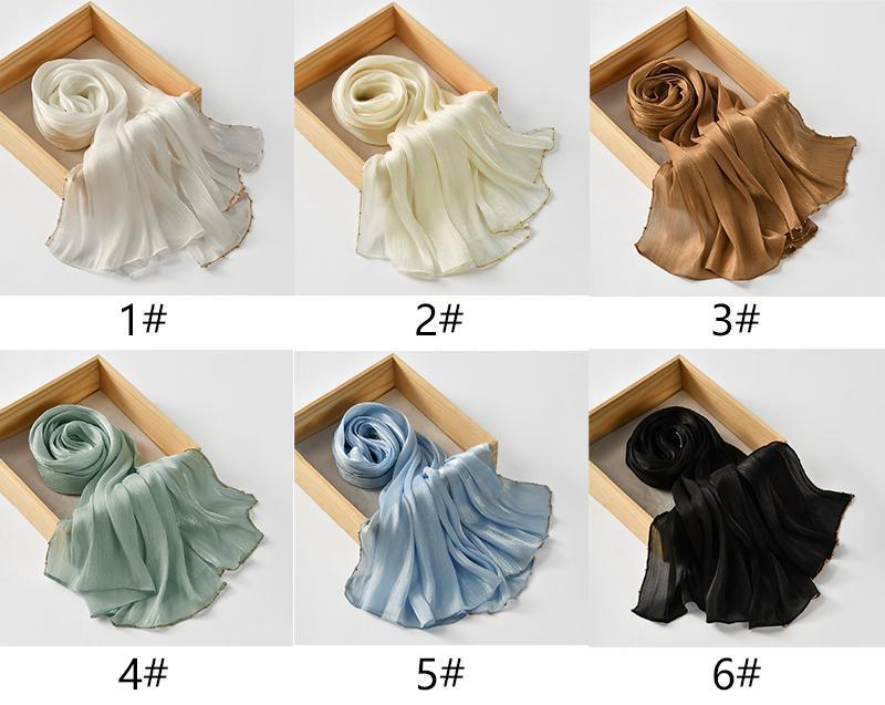 Southeast Asia Hot-Selling Popular Solid Color Chiffon Island Silk Chain Long Scarf Summer Refreshing Breathable Sun-Proof Ethnic Headscarf