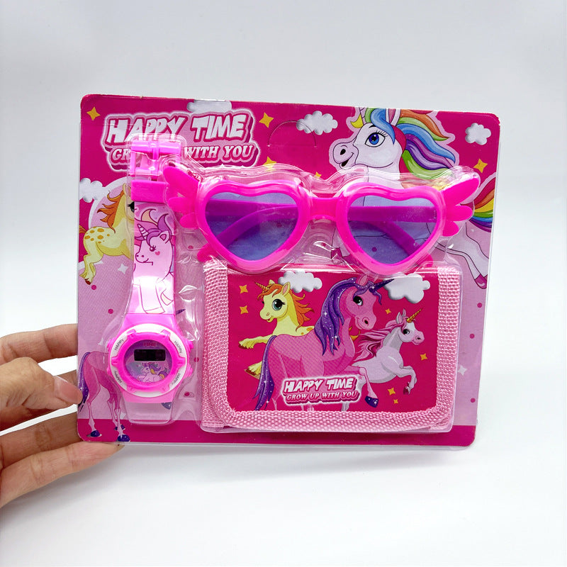 Cross-Border Children's Cartoon Electronic Watch Glasses Wallet Watch Set Kindergarten Kids Gift Prize Toy Watch