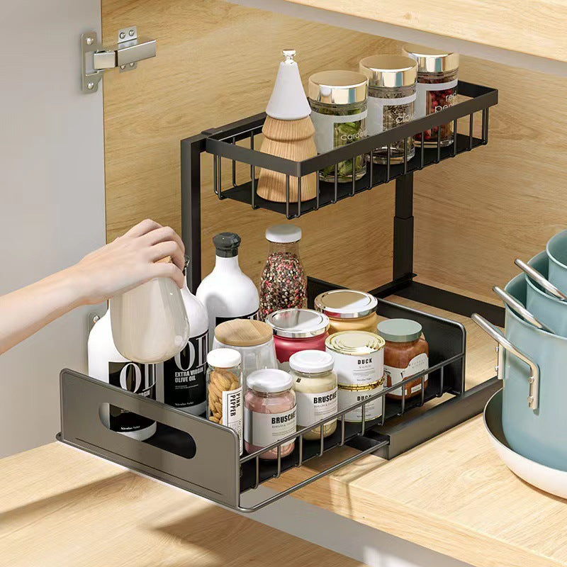 Cross-Border Kitchen Cabinet Storage Rack Under Sink Storage Organizer Pull-Out Drawer Basket Organizer Rack Detachable