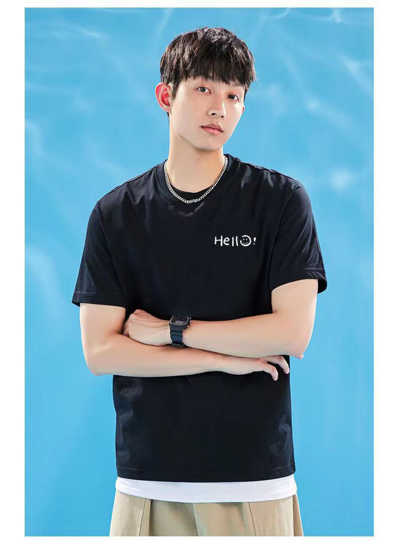 Ice Silk Cool Short Sleeve Men's Loose Student Black and White Half Sleeve T-Shirt Summer Trendy Round Neck T Shirt All-Match Bottoming Shirt