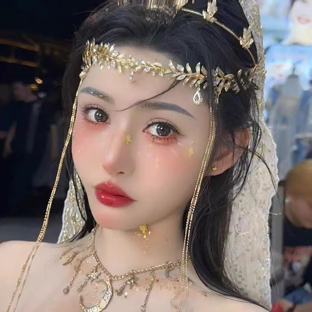Princess of the Western Regions~Dunhuang Desert Ancient Costume Forehead Ornament Eyebrow Pendant Leaf Head Chain Headwear Bohemian Style Hair Accessory