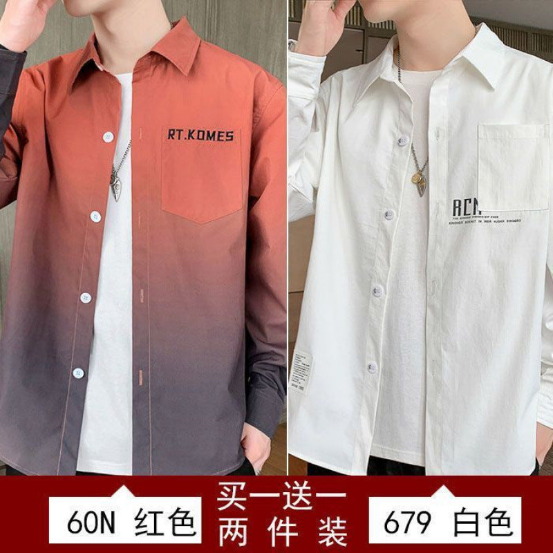 Gradient Long Sleeve Shirt for Men, Spring and Summer Loose Thin Jacket, Korean Style Trendy Casual ins Fashion Brand Sunscreen Shirt