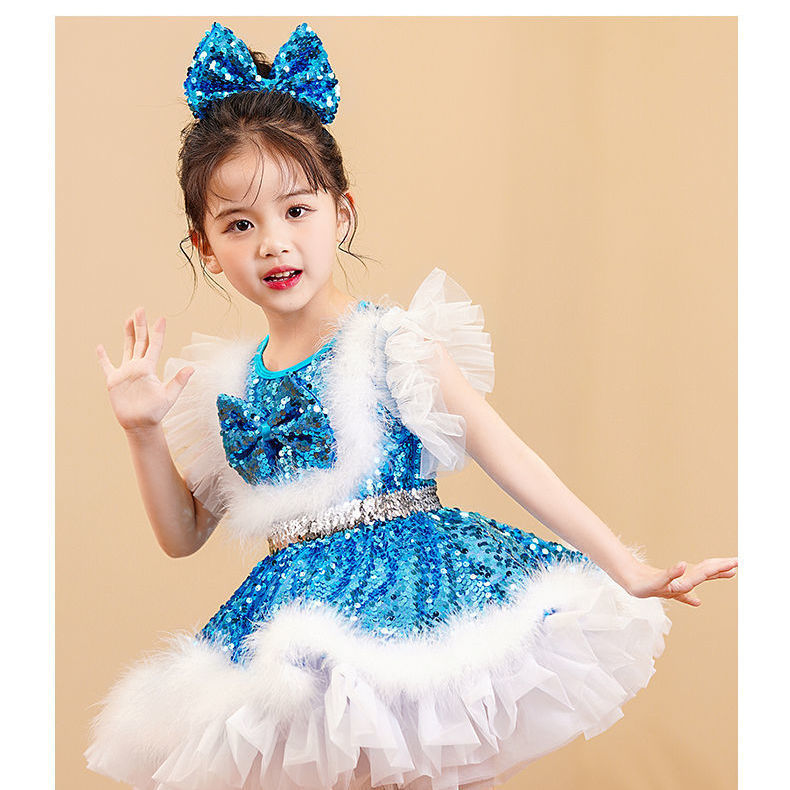 Children's Performance Costume Puffy Skirt for Girls New Sequin Tulle Skirt Kindergarten Dance Princess Dress Performance Costume for Girls