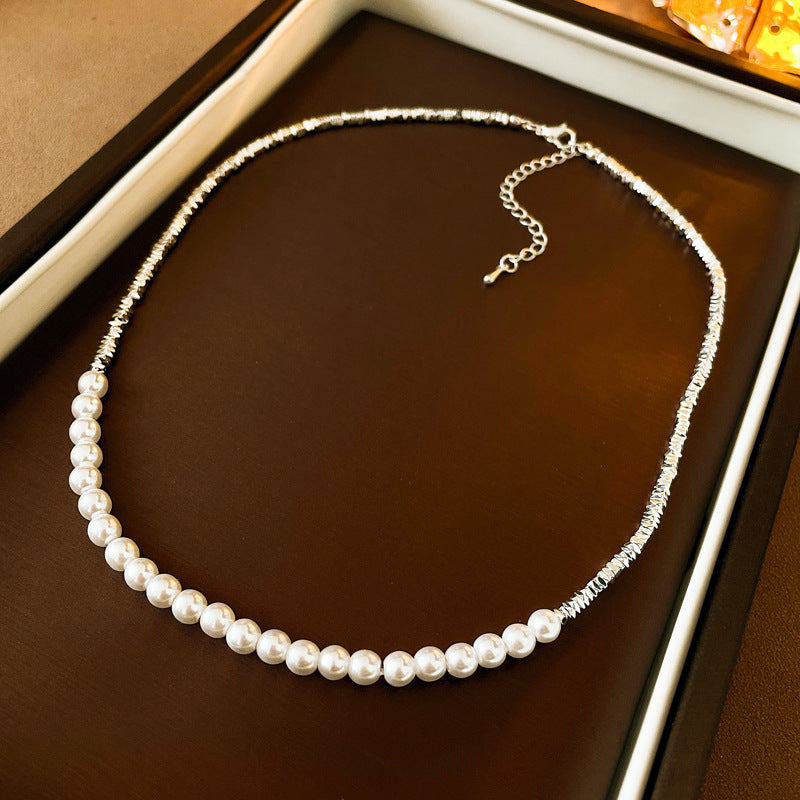 Artificial Fragmented Silver Irregular Pearl Necklace Light Luxury High-end Niche Fashion Choker Collarbone Chain Simple Accessory