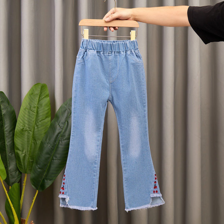 Children's Clothing Wholesale Girls' Jeans Spring and Autumn New Style Medium and Large Children's Slim Pants Baby Casual Girls' Flared Long Pants