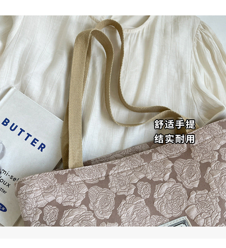 South Korea ins Unique Canvas Bag2024New Fashion Commuting Tote Bag Female College Student Class Shoulder Bag