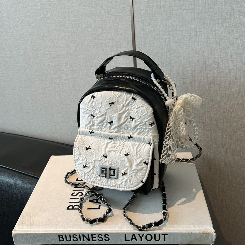 Foreign Trade Color-Block Niche Women's Backpack2025Spring and Summer New Mini Versatile Chain Super Popular Double Shoulder Small Bag