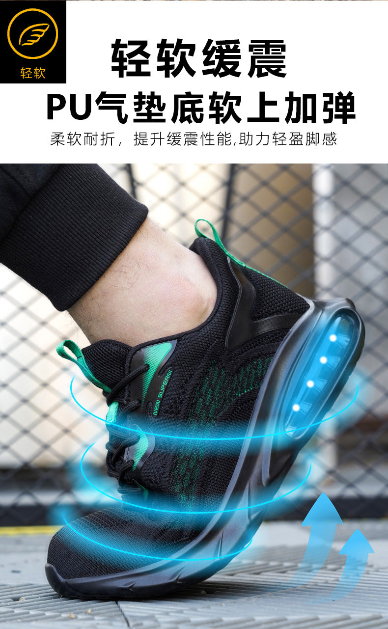Zhen Gu Cross-Border Safety Shoes for Men and Women, Air Cushion Shock Absorption, Anti-Smash, Anti-Puncture, Breathable Safety Shoes with Steel Toe Cap for Men