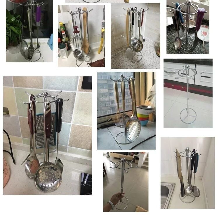 Kitchen Storage Rack Utensil Holder Spatula Spoon Hanging Rack Pot Spatula Holder Soup Spoon Spatula Draining Rack Household Hook Rack Floor-standing
