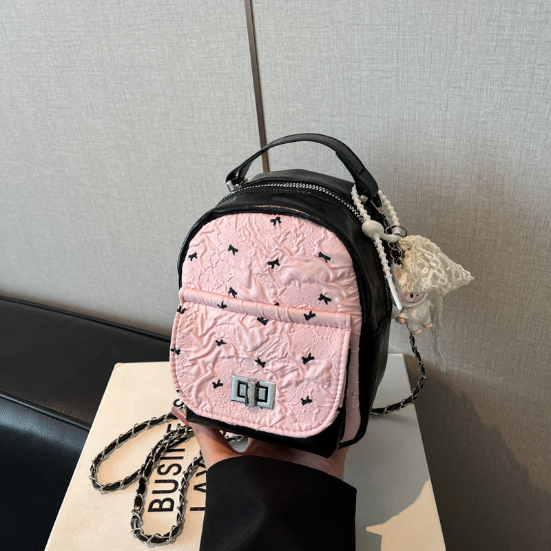 Foreign Trade Color-Block Niche Women's Backpack2025Spring and Summer New Mini Versatile Chain Super Popular Double Shoulder Small Bag