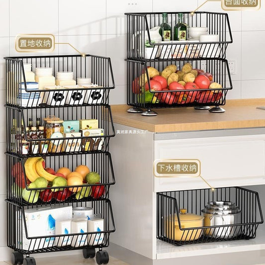 Kitchen Storage Rack Multi-layer Floor-standing Fruit Vegetable Household Mobile Trolley Toy Basket Organizer