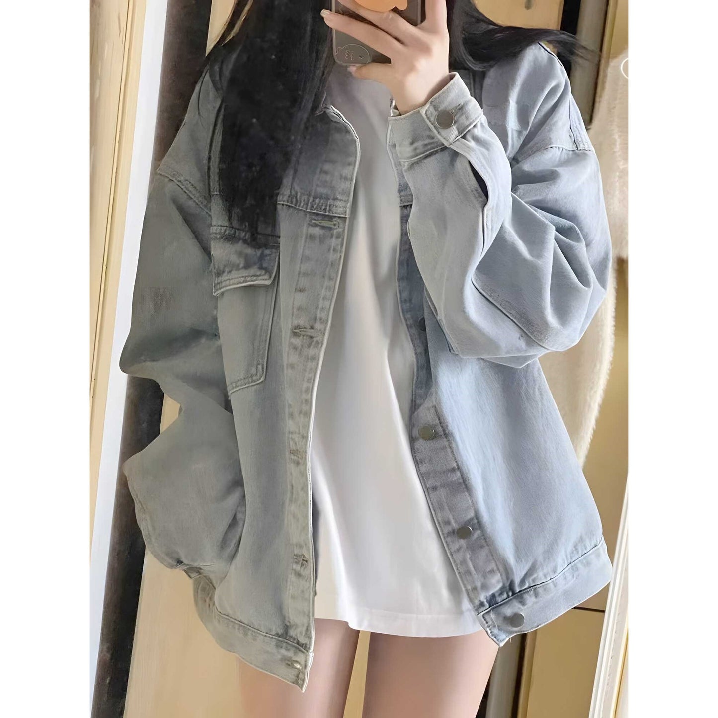 American retro blue denim jacket for women, spring and autumn2025New Year's New Loose Casual Versatile Jacket Shirt Coat