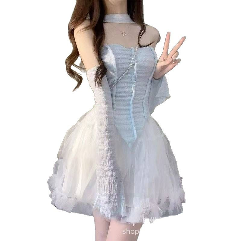 Hangzhou Four Seasons Green Women's Dress2025Summer New French Style Fairy Square Neck Waist-Cinching Sweet First Love Long Dress