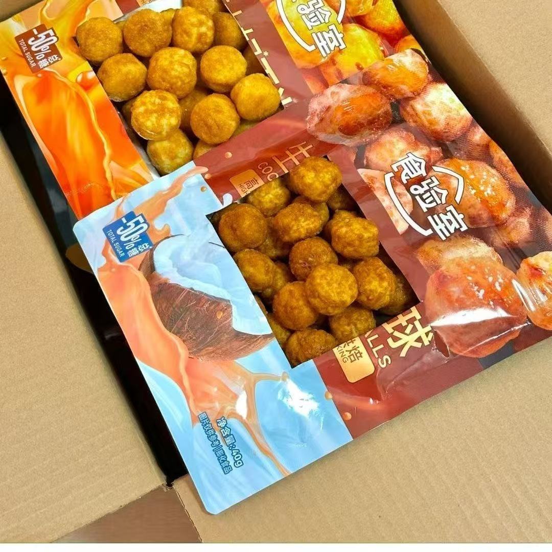 Food Lab Raw Coconut Latte Half Sugar Toffee Corn Balls Non-Fried Internet Celebrity Snack Food Wholesale Whole Box24Bag