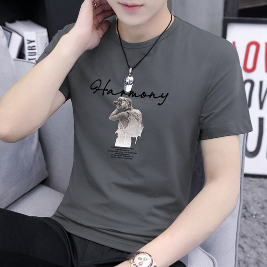 Summer New Men's Short Sleeve t Simple Half-Sleeve Summer Printed Top Versatile Student T-Shirt