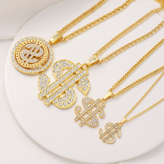 Factory Direct Supply Exquisite Fashion Necklace Imitation Dollar Sign Diamond-Encrusted Jewelry Pendant In Stock Wholesale Luxury