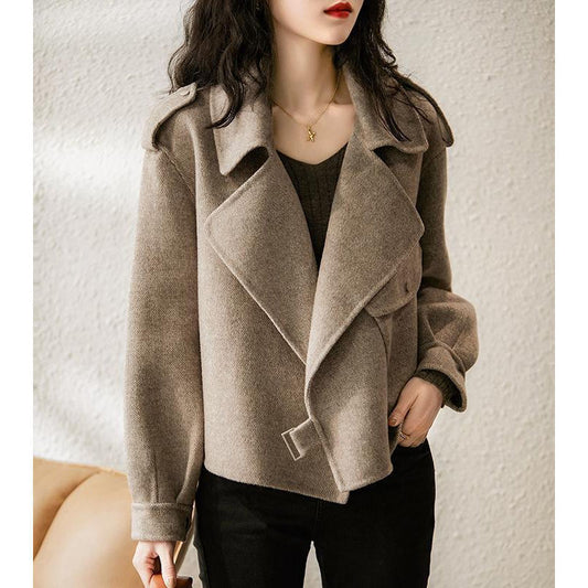Hepburn Style New Woolen Suit for Women British Style Autumn Winter Petite Chic Versatile Loose French Short Coat