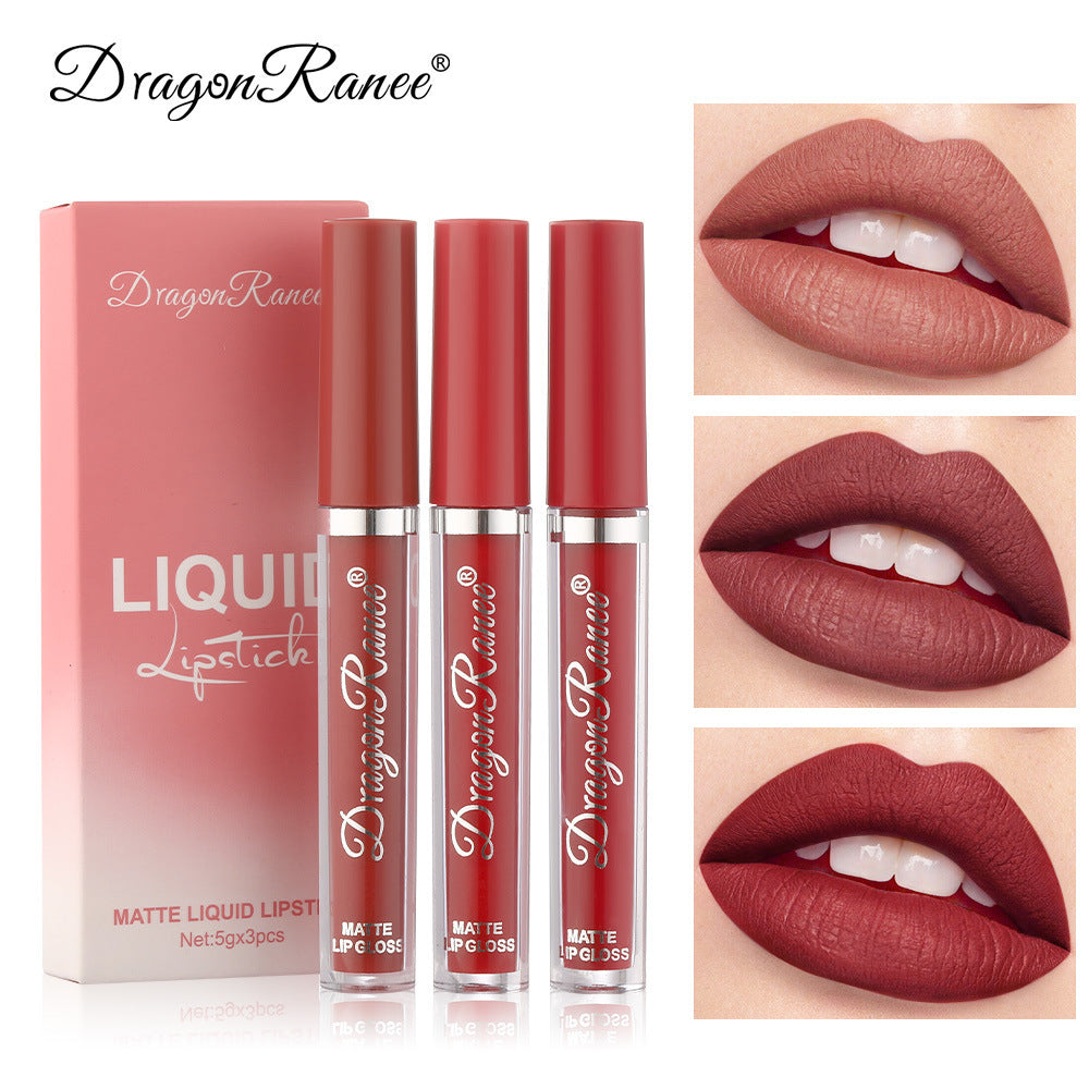 Cross-border Lip Gloss Set3Velvet Matte Lip Gloss Lipstick Orange Milk Tea Red Bean Paste Color Lip Gloss Wholesale