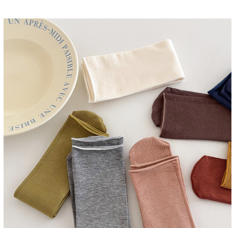 Socks Pure Cotton Women Summer Thin Style Pile Socks Solid Color Mid-Calf Socks Oxygen Cotton Confinement Socks Women Long Socks Zhuji Socks Industry