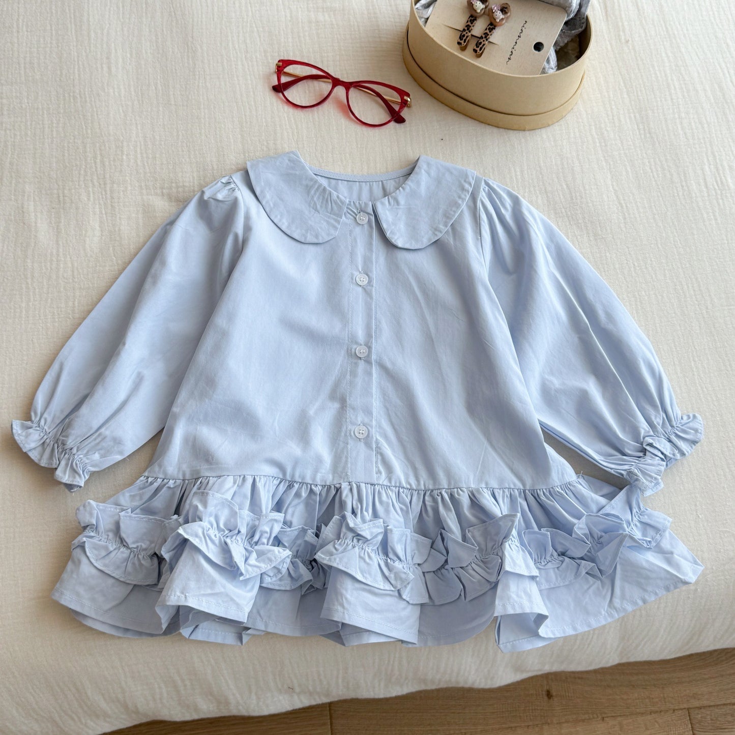 Sweet Little Girl Autumn Outfit Set New Autumn Navy Knitted Sweater Baby Shirt Skirt Fashion Two-Piece Set