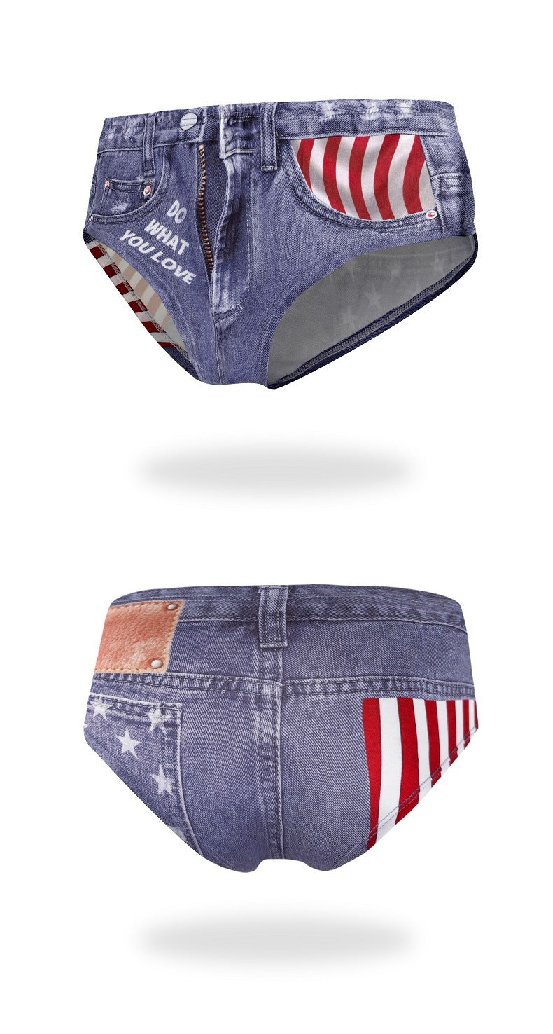 Anti-Exposure Women's Sexy Underwear Milk Silk Printed Cotton Crotch Women's Shorts Quick-Dry Summer Thin Denim Briefs
