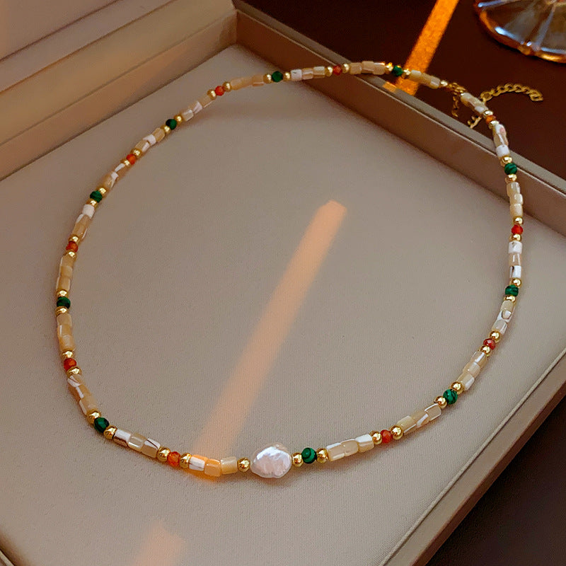 Baroque Freshwater Pearl Necklace Simple Elegant Colorful Beaded Collarbone Chain Niche Light Luxury High-End Sense Necklace for Women
