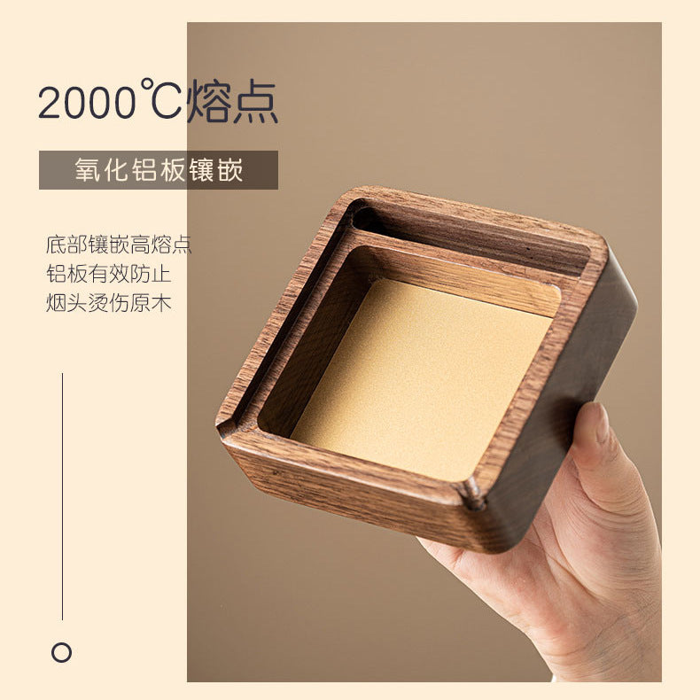 Walnut Ashtray for Home Living Room with Lid, Anti-Fly Ash, Stainless Steel Inner Liner, Creative Office Quality Ashtray