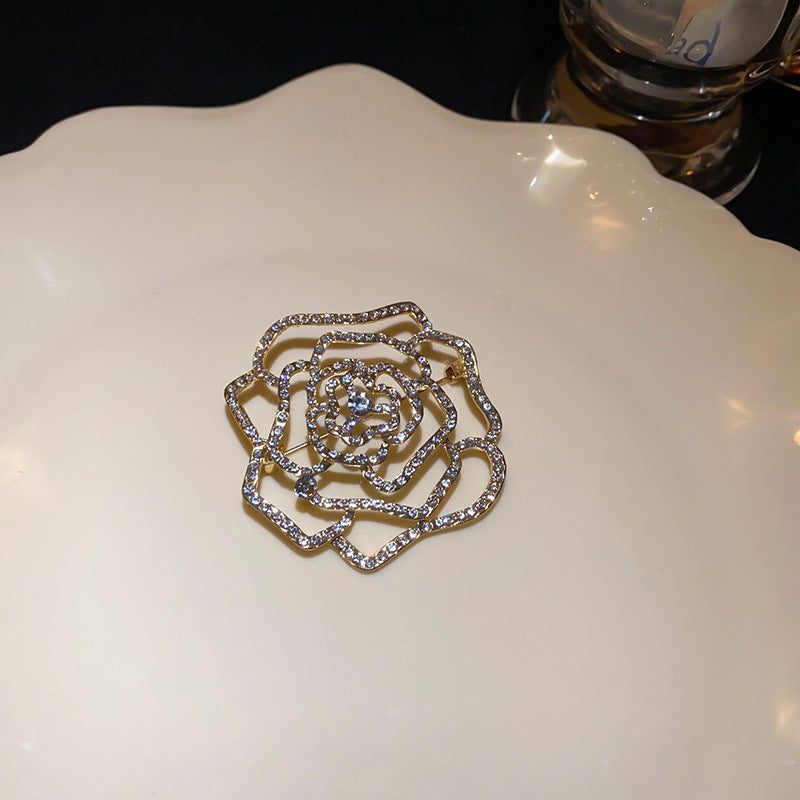 Real Gold Plated Zircon Flower Brooch Niche Light Luxury High-end Elegant Brooch High-end Women's Dress Accessories Wholesale