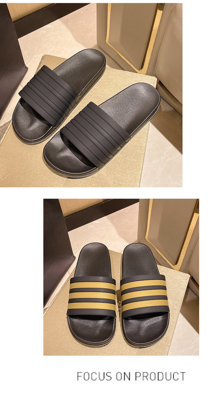 Men's Three-Stripe Slippers2024New Korean Style Outdoor Indoor Home Bathroom Non-Slip Beach Sandals