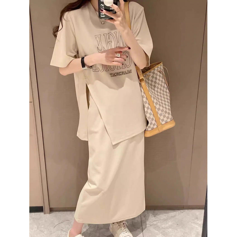 Plus Size Women's Summer Fashion Set European Style Belly Covering Slimming Skirt Two-Piece Set for Chubby Women mm300Jin