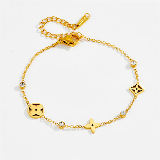 Titanium Steel Necklace Four-leaf Clover Presbyopia k Golden Simple Elegant High-End Stainless Steel Jewelry Non-Fading for Women Suit