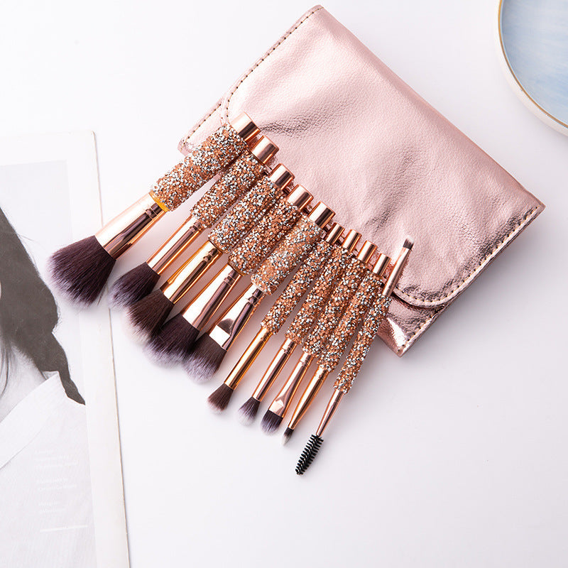 Foreign Trade Cangzhou10Makeup Brush Set with Rhinestones, Makeup Brushes, Beauty Tools, Soft Bristle Set, Wrapped Rhinestone Eyeshadow Brush